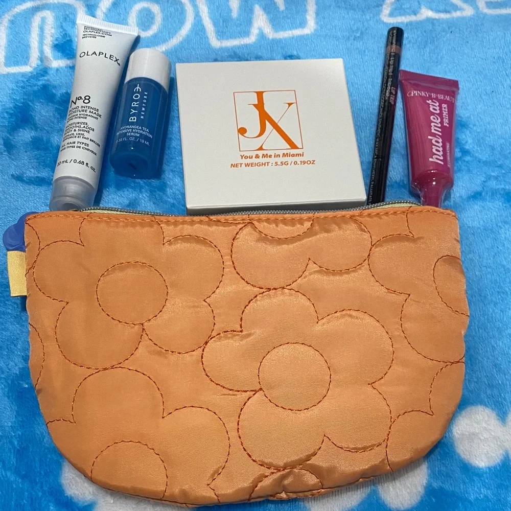 Orange Quilted Pouch with Makeup Set